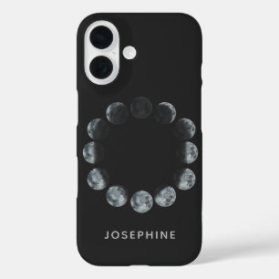Zwarte Waterverf Moon Phases Personeelsformaten iPhone 16 Hoesje