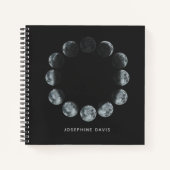 Zwarte Waterverf Moon Phases Personeelsformaten Notitieboek (Voorkant)