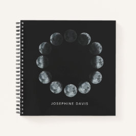 Zwarte Waterverf Moon Phases Personeelsformaten Notitieboek