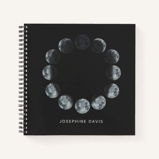 Zwarte Waterverf Moon Phases Personeelsformaten Notitieboek (Voorkant)