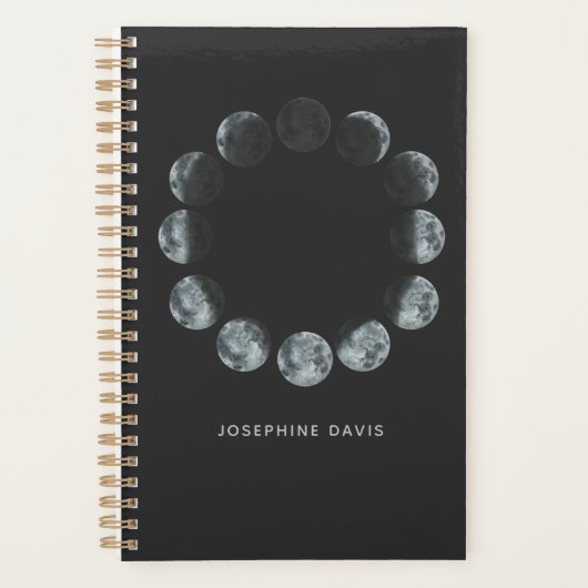 Zwarte Waterverf Moon Phases Personeelsformaten Planner (Voorkant)