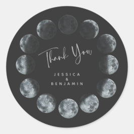 Zwarte Waterverf Moon Phases Personeelsformaten Ronde Sticker