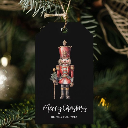Zwarte Waterverf Notenkraker Kerstcadeau Cadeaulabel