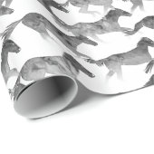 Zwarte Waterverf paarden Cadeaupapier (Rol Hoek)