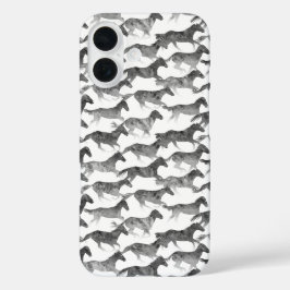 Zwarte Waterverf paarden iPhone 16 Hoesje
