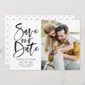 Zwarte Waterverf penseelkalligrafie Foto Save The Date (Voorkant / Achterkant)