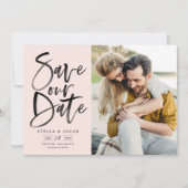 Zwarte Waterverf penseelkalligrafie Foto Save The Date (Voorkant)