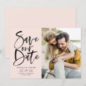 Zwarte Waterverf penseelkalligrafie Foto Save The Date (Voorkant / Achterkant)