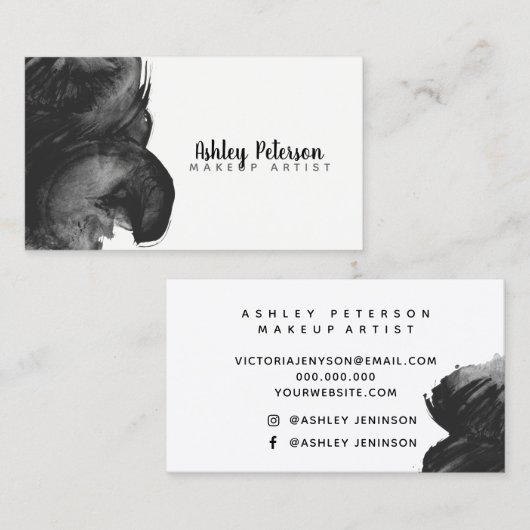 Zwarte waterverf penseelvormende make-uptypografie visitekaartje (Voorkant / Achterkant)