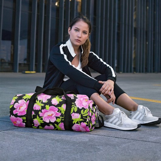 Zwarte Waterverf Pioenen Bloemen Plunjezak