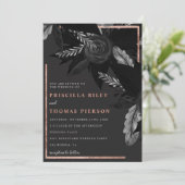 Zwarte waterverf roos goudflorale bruiloft kaart (Staand voorkant)