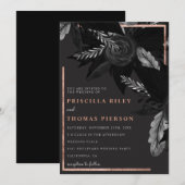 Zwarte waterverf roos goudflorale bruiloft kaart (Voorkant / Achterkant)