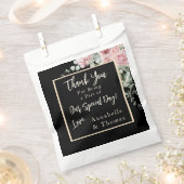 Zwarte Waterverf Roze Bloemen Huwelijk Bedankzakje (Geknipt)