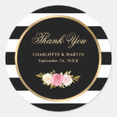 Zwarte  Waterverf Roze Floral Hartelijk dank Ronde Sticker (Voorkant)