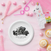 Zwarte Waterverf Rozen Elegant Wedding Papieren Bordje (Feest)