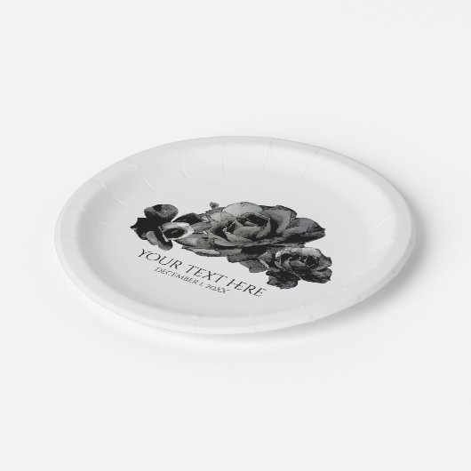 Zwarte Waterverf Rozen Elegant Wedding Papieren Bordje (Gekanteld)