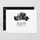 Zwarte Waterverf Rozen Elegant Wedding RSVP Uitnodiging Briefkaart (Voorkant / Achterkant)