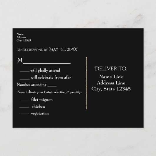 Zwarte Waterverf Rozen Elegant Wedding RSVP Uitnodiging Briefkaart (Achterkant)