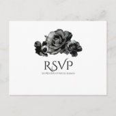 Zwarte Waterverf Rozen Elegant Wedding RSVP Uitnodiging Briefkaart (Voorkant)