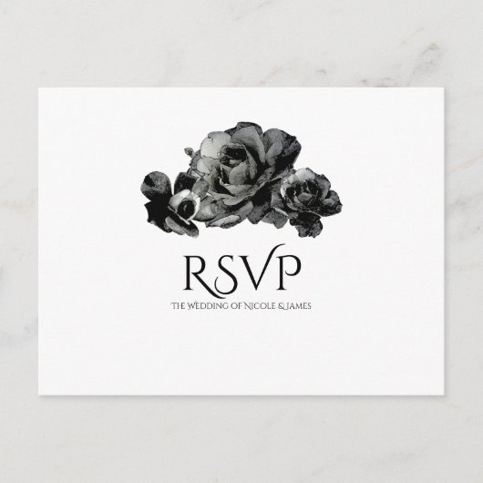 Zwarte Waterverf Rozen Elegant Wedding RSVP Uitnodiging Briefkaart (Voorkant)