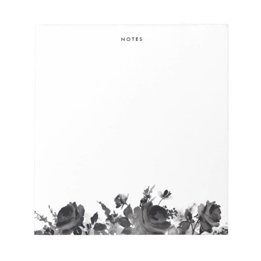 Zwarte Waterverf Rozen Floral Garland gepersonalis Notitieblok (Voorkant)