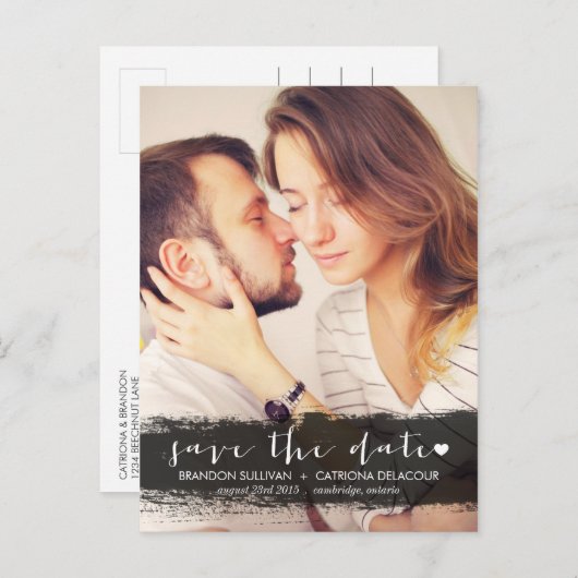 ZWARTE WATERVERF SPLASH BEWAREN HET DATUM BRIEFKAA AANKONDIGINGSKAART (Voorkant / Achterkant)