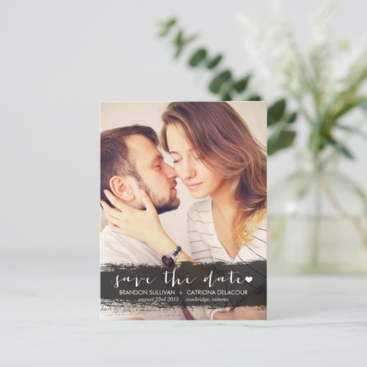 ZWARTE WATERVERF SPLASH BEWAREN HET DATUM BRIEFKAA AANKONDIGINGSKAART (Staand voorkant)