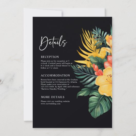 Zwarte Waterverf Tropical Alles In Een Bruiloft Kaart (Achterkant)