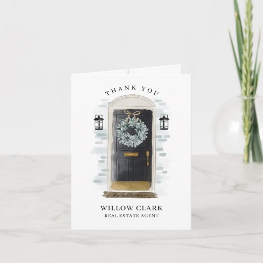 Zwarte Waterverf voor deur & groot dank Bedankkaart (Voorkant)