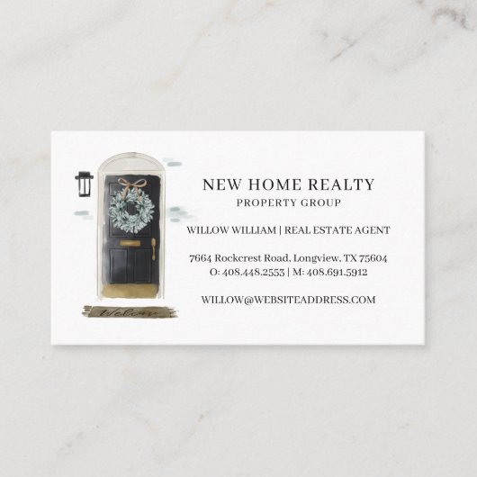 Zwarte Waterverf Voorste deur Breedfoto & Logo Visitekaartje (Voorkant)