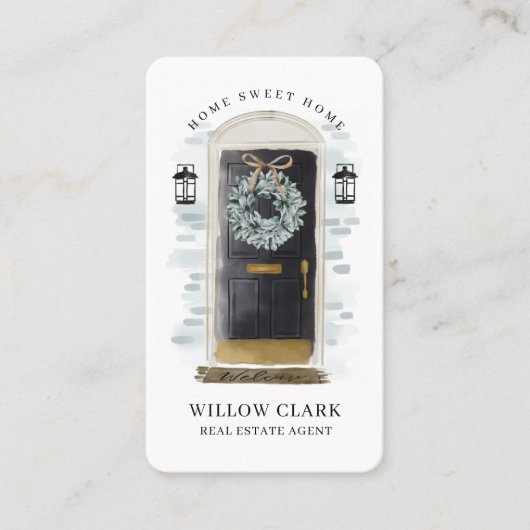 Zwarte Waterverf Voorste deur met Real Estate Visitekaartje (Voorkant)