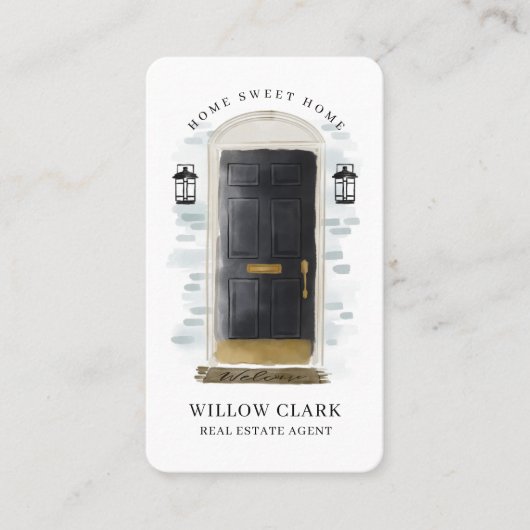 Zwarte Waterverf Voorste Estate Agent Visitekaartje (Voorkant)