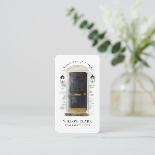 Zwarte Waterverf Voorste Estate Agent Visitekaartje (Staand voorkant)