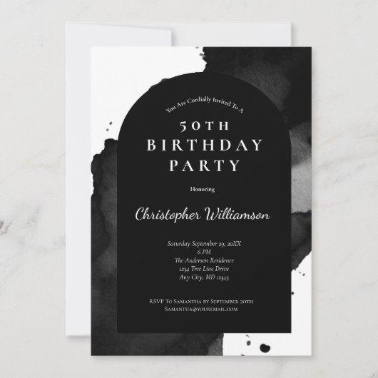 Zwarte Waterverf Wash Modern Arch 50e verjaardag Kaart (Voorkant)