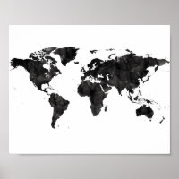 Zwarte Waterverf Wereldkaart Grunge Art Reizen