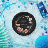 Zwarte Waterverf Wildflower bruiloft Papieren Bordje (Feest)