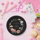 Zwarte Waterverf Wildflower bruiloft Papieren Bordje (Feest)