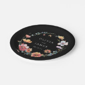 Zwarte Waterverf Wildflower bruiloft Papieren Bordje (Gekanteld)