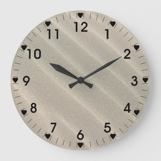 Zwarte Wavy Beach Sand Number Grote Klok (Voorkant)