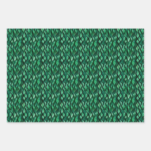 Zwarte Wavy lijnen op groene Waterverf Inpakpapier Vel (Voorkant 2)