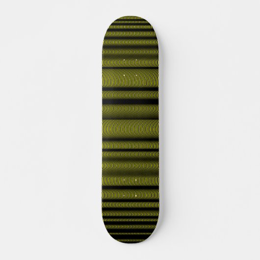 Zwarte Wavy Lines - op geel Skateboard (Voorkant)