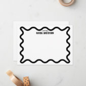 Zwarte Wavy-rand gepersonaliseerd Notitiekaartje (Voorkant / Achterkant in situ)