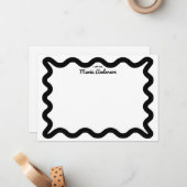 Zwarte Wavy-rand gepersonaliseerd Notitiekaartje (Voorkant / Achterkant in situ)