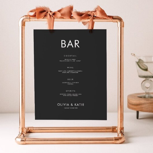 Zwarte Wedding Bar Menu Sign Sjabloon Poster