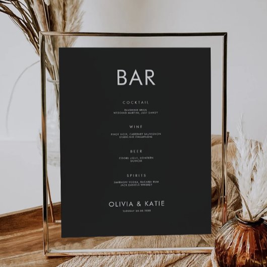 Zwarte Wedding Bar Menu Sign Sjabloon Poster