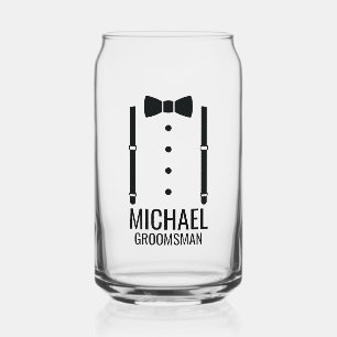 Zwarte Wedding Bow Stropdas Gepersonaliseerde Groo Blikvorm Glas