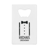 Zwarte Wedding Bow Stropdas Gepersonaliseerde Groo Creditkaart Flessenopener (Voorkant)