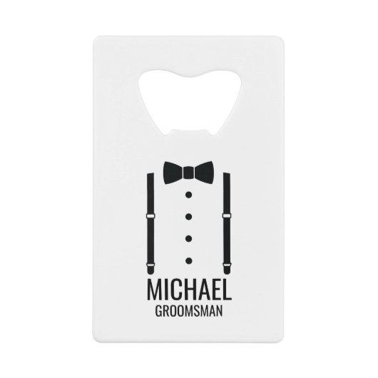 Zwarte Wedding Bow Stropdas Gepersonaliseerde Groo Creditkaart Flessenopener (Voorkant)