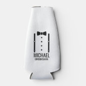 Zwarte Wedding Bow Stropdas Gepersonaliseerde Groo Flesjeskoeler (Voorkant)