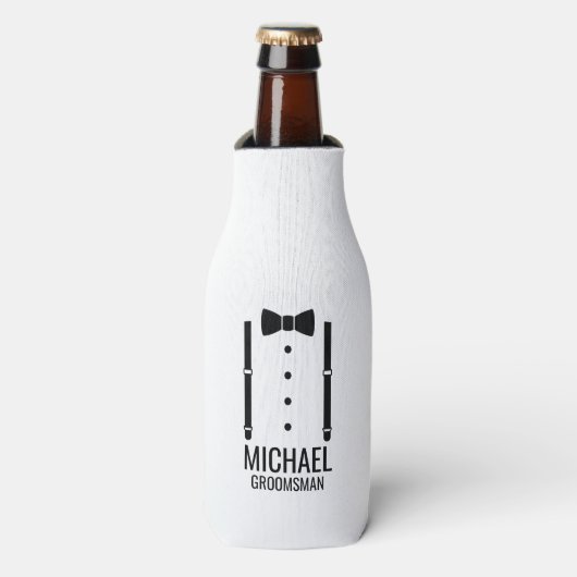 Zwarte Wedding Bow Stropdas Gepersonaliseerde Groo Flesjeskoeler (Fles Voorkant)